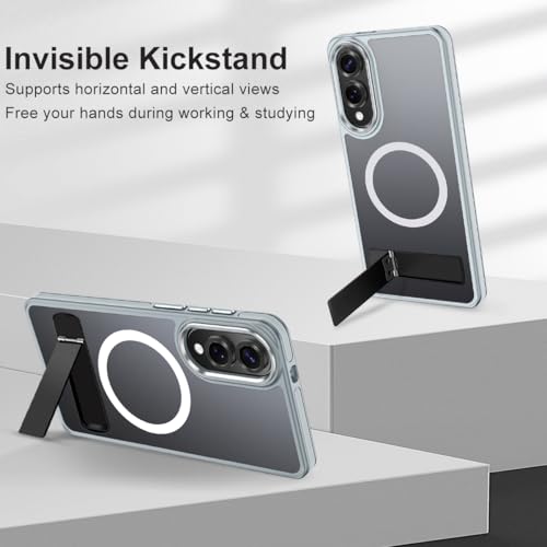 Image of MALEWOLF for Samsung Galaxy S25 Edge Case, Non-Slip Phone Case with Invisible Kickstand [Fits for Magsafe], Ultra Slim Translucent Cover for Galaxy S25 Edge, Mil-Grade Drop Protection (Grey /White)