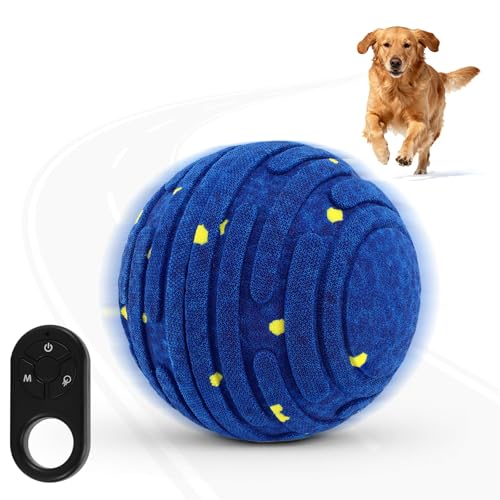Smart Interactive Dog Toy with Remote Control, E-TPU Toy Ball for Aggressive Chewers, Automatic Moving, IPX6 Waterproof, Rechargeable Rolling Ball for Small/Medium/Large Dogs, BLU&YLW