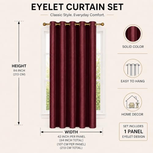 Image of Polyester Eyelet Door Curtain, Solid Plain Light Filtering Curtain for Bedroom, Living Room & Home Office, 7 Feet (84 x 48 Inch), Maroon, Pack of 1