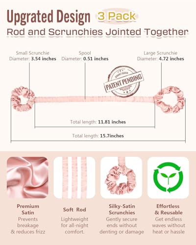 Image of BONNET QUEEN Heatless Hair Curler Satin Hair Curler Heatless Curls Women Hair Rollers No Heat Overnight Curls Small Curler, CreamPink
