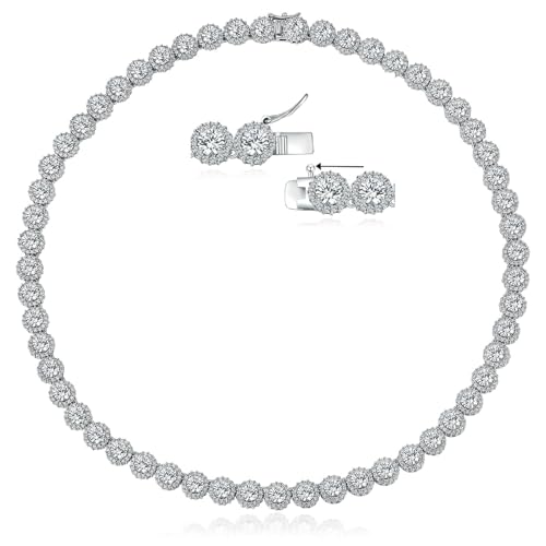 Gemsme 5mm Tennis Necklace for Women - 18K White/Yellow Gold Plated 5.0mm AAAAA Round Cubic Zirconia Classic Diamond Tennis Necklace