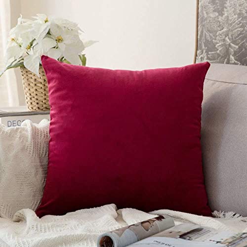 Image of Khooti Christmas Velvet Cushion Cover Pack of 1-14 inch x 14 inch / 36 x 36 cm - Red - Soft Pillow Covers Cushion Case for Sofa Bedroom Livingroom Chair Car, Cushion Cover