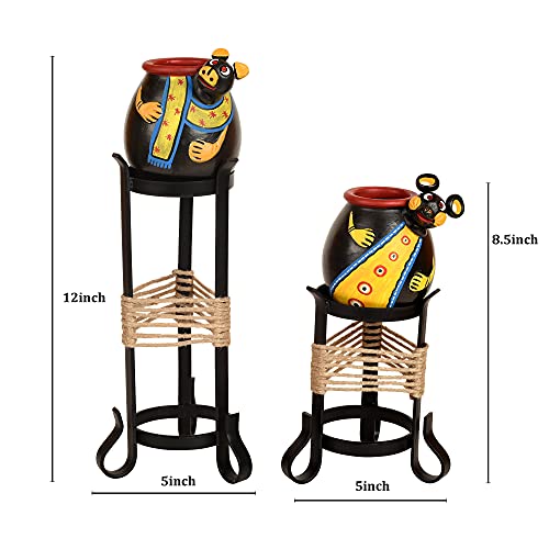 Image of AAKRITI ART CREATIONS Animal Heads Multipurpose Pots with Metal Stands | Set of 2 Decorative Planters | Black & Yellow Modern Art Pots | Matte Finish Home Decor Items for Table Decor & Gifting