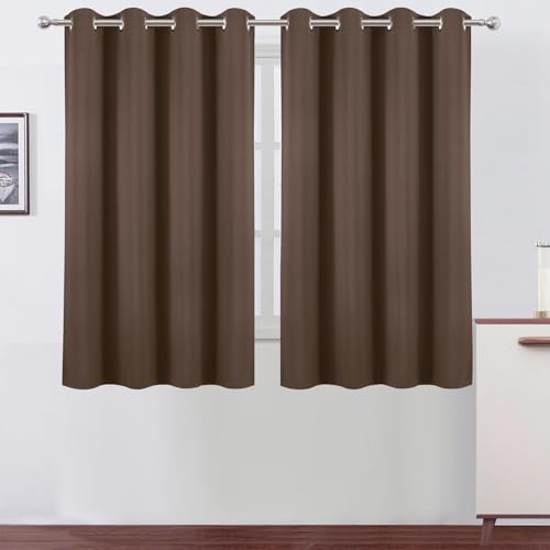 Image of LEMOMO Blackout Curtains 66 x 54 Inch Long Chocolate Curtains Set of 2 Panels Room Darkening Curtains for Bedroom and Living Room