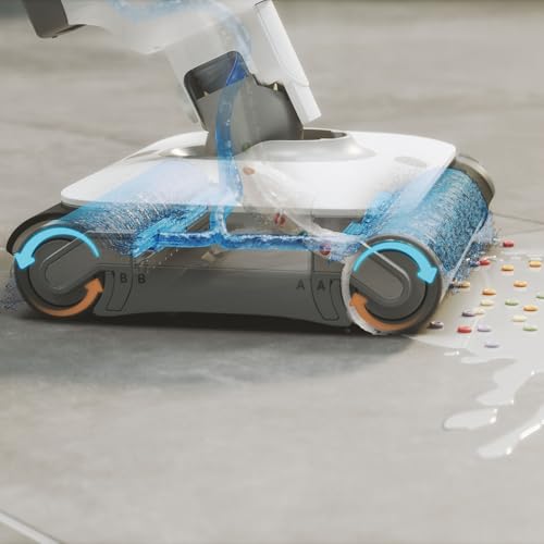 Hoover Aspirateur sans Fil Eau et Poussière Laveur de sols HW500, Double Rouleau, avec Moteur Haute Performance 230W, Détecteur Intelligent, Nettoyage Automatique, Aspire et Lave, 2 Rouleaux Extra