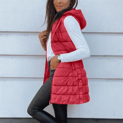 Long Vest for Women Sleeveless Quilted Full Zip Hooded Winter Vests Jacket - image 5