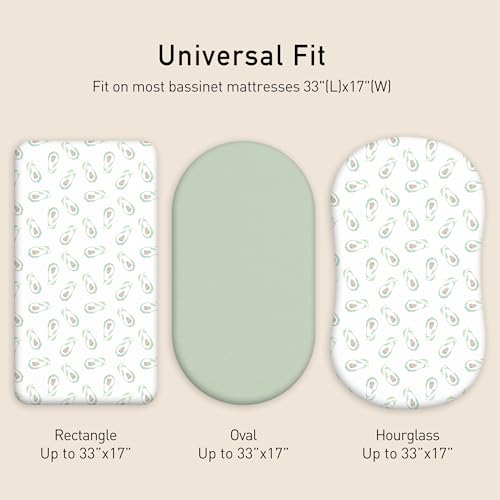 Image of Gllquen Baby Organic Cotton Bassinet Sheets (33 inchx17 inch) 2-Pack Green Avocado | 100% Cotton Bassinet Mattress Sheets, Compatible with Halo, Graco, Baby Delight. Soft, universal fitted for girls boys unisex