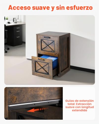 Miniatura 7 de Vevor Archivador Vertical, Archivador Vertical 450 X 400 X 687 Mm De 2 Cajones Con Barra De Suspensión Ajustable De 2 Niveles Para Archivos De Tamaño A4 Carta Legal Para Oficina, Marrón Miel