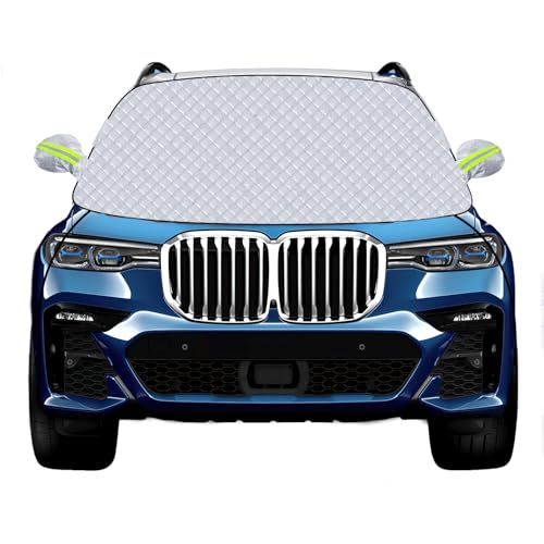 Kerizher Frontscheibenabdeckung, Auto-Windschutzscheibenabdeckung mit 2 Haken & 2 Spiegelabdeckungen, Auto-Windschutzscheibenabdeckung für Auto, SUV, LKW (Weiß, 155cmx124cm)