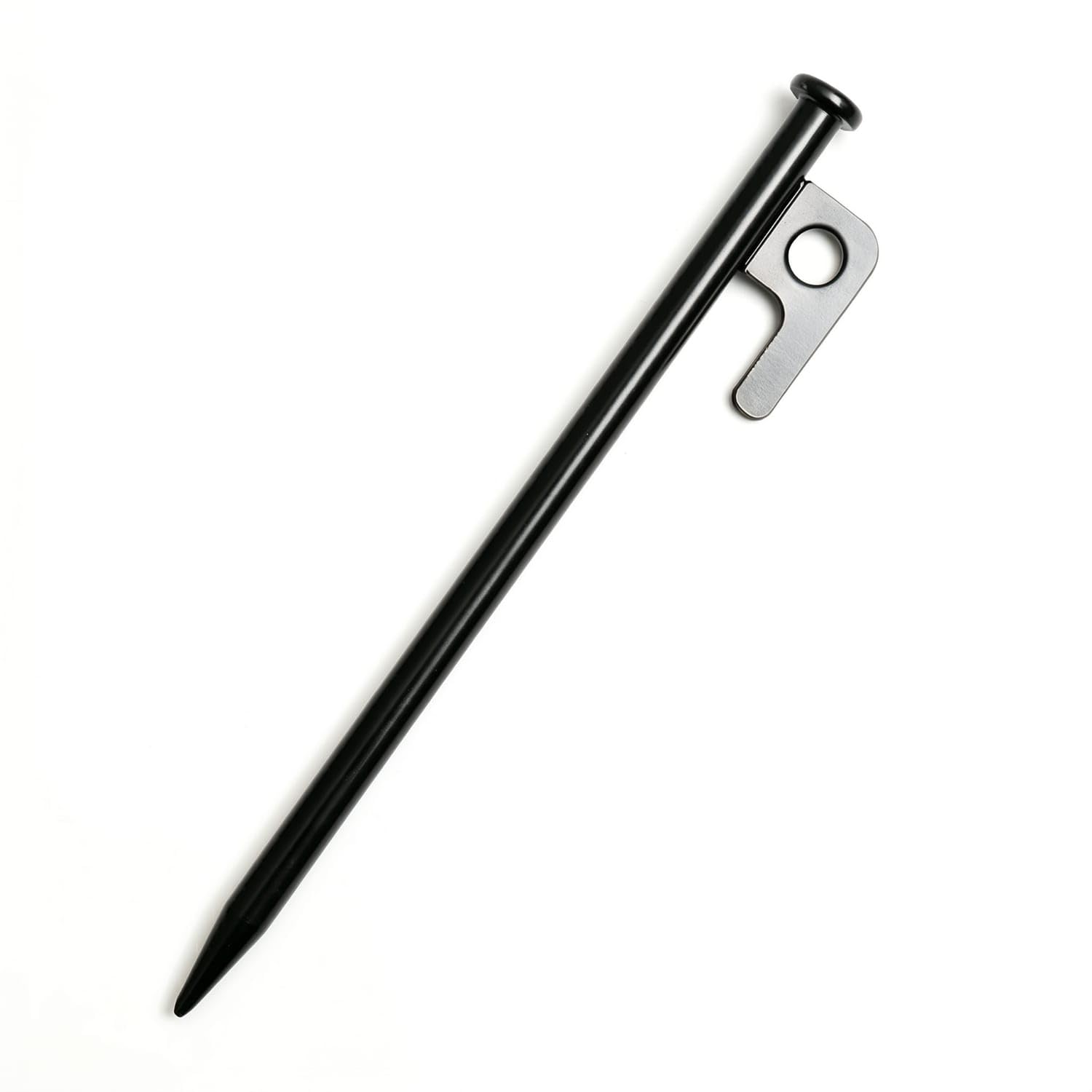 Tapered Tip Metal Ground Stake Round Top Cap Tent Stake Side Hanging Hole Metal Tent Pegs Black Finish for Beach, Black-image-9