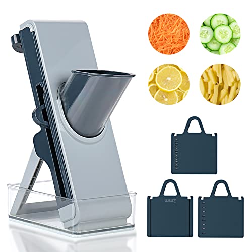 Mandoline Cuisine, Professionnelle Coupe Légume Manuel Multifonctions Vertical Découpe avec Safety Slicer 3 Lames en Acier Inoxydable pour Trancher Râper Oignon Julienne Patate Frite Carotte Tomate