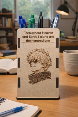 Image of Satoru Gojo Wooden Organizer Pen Stand | Anime Pencil Holder for Study Table | Jujutsu Kaisen Desk Accessories