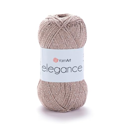 Image of YarnArt Elegance Sparkly Yarn - Metallic Cotton Blend, Fine Sport for Knitting & Crochet, Lightweight Thread for Shawls & Sweaters, 50g (130m), Beige (1, 121)