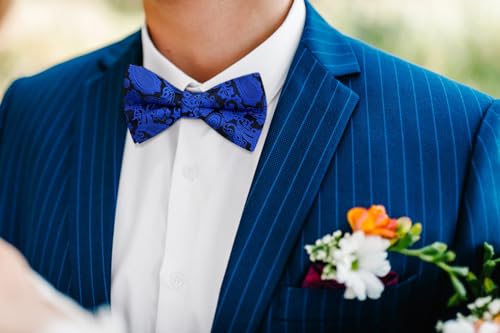 Image of HISDERN Bow Ties for Men Paisley Floral Pre-tied Bowtie Pocket Square Set Men's Formal Bow Ties Wedding Party