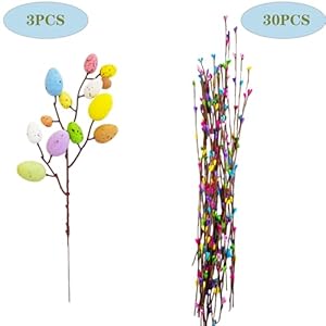 33pcs Artificial Easter Spray Vine with Pastel Easter Eggs and Berries - Decorative Spring Floral Stems - Easter Egg Twig Branches for Floral Arrangement - Centerpiece Wreath Decoration 33pcs Artificial Easter Spray Vine with Pastel Easter Eggs and Berries Decorative Spring Floral Stems Easter Egg Twig Branches for Floral Arrangement Centerpiece Wreath Decoration