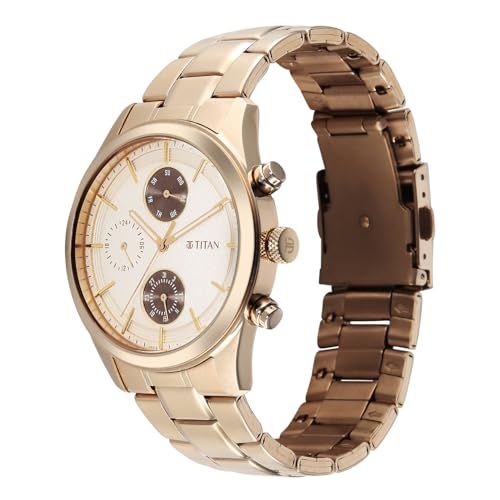 Image of Titan Classique Neo Splash Analog with Cream Dial Carnation Gold Stainless Steel Strap Watch for Men - 1805WM02