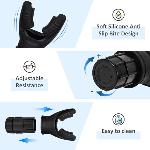 Breathing Trainer with Adjustable Resistance | Portable Respiratory Trainer with High-Grade Silicone | Compact Lung Exercise Device | Easy to Clean (Black) - Image 4