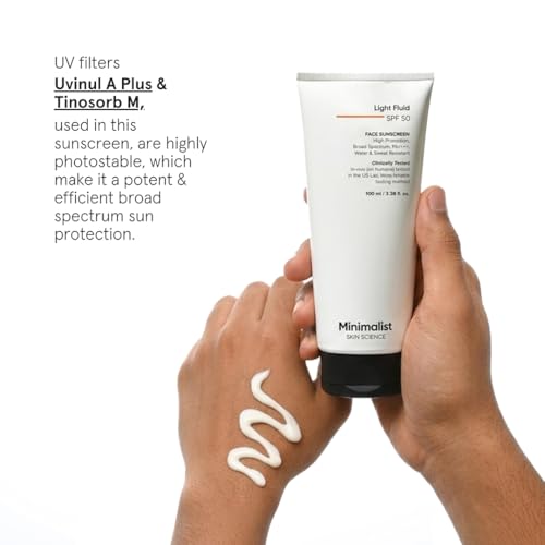 Image of Minimalist Light Fluid Sunscreen SPF 50 for Oily Skin (PA++++) | Clinically Tested in US| No White Cast | Broad Spectrum | Lightweight, Water & Sweat Resistant | For Women & Men | 100ml