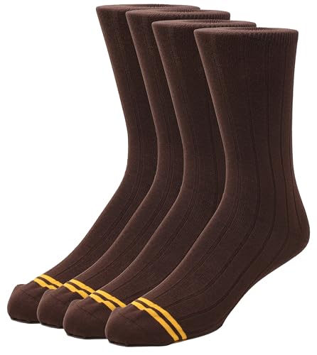 Men's Combed Cotton Socks, Seamless Toe, Flat Knit or Ribbed, Crew Length, Black, Navy or Brown Chocolate Brown Ribbed 1PK (4 Pairs)