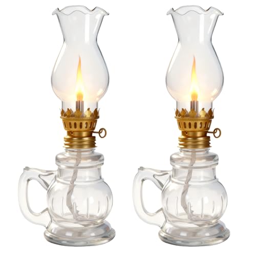 2 lampade vintage a petrolio, in vetro con stoppino regolabile, lampada a petrolio, per interni, esterni, soggiorno, giardino, decorazione per la casa, illuminazione di emergenza