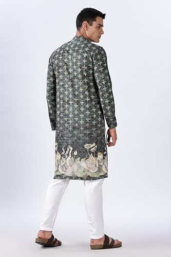Image of BE ACTIVE Men's Cotton | Regular Fit Casual Mandarin Collar | Long Length Full Sleeves | Embroidered Indian Kurta