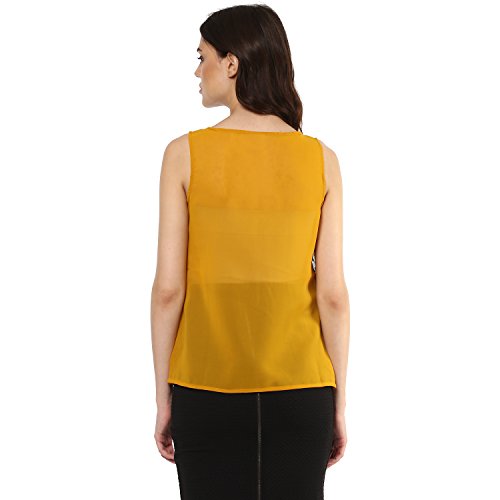 Image of mayra Women's Crepe Yellow Color Sleeveless Top