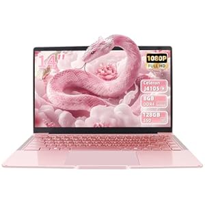 Fsjun 14 Zoll Laptop Roségold, FHD Display, 4 Kern Prozessor Celeron J4105, 8GB DDR4 RAM, 128 GB SSD, Webcam, WiFi, USB 3.0 x2, Mini-HDMI, Ultra-dünn, Notebook für Anfänger, DE Tastaturschutz