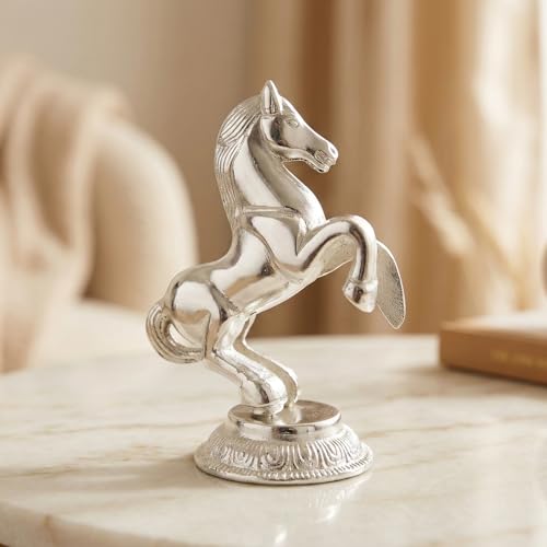 Image of KridayKraft Jumping Horse Metal Statue for Wealth Table Top Figurine for Living Room Bedroom Home Office Animal Decorative Showpiece Feng Shui Vanstu Sculpture for Gift Purpose. (Silver)