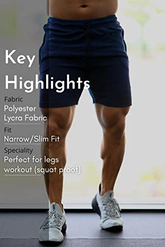 Image of Athletic Slim Fit Training and Gym Shorts for Men with Zipper Pockets