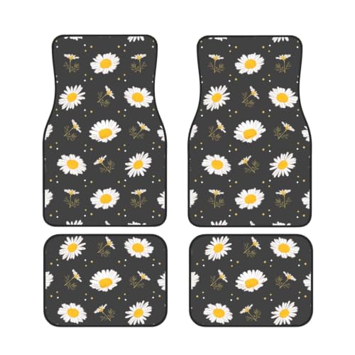 Alfombrillas de coche antideslizantes de neopreno con flores de margarita