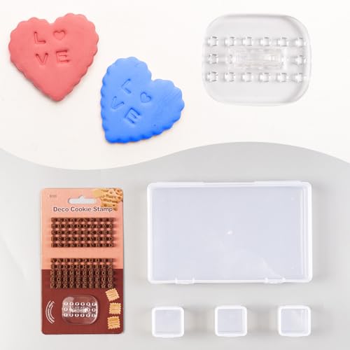 DIYOOHOMY Letter Stamps for Clay, Alphabet Number Pottery Stamp Set, Polymer Ceramic Clay Tools, Small Press Fondant Embosser and Cookie Cutters with Storage Box