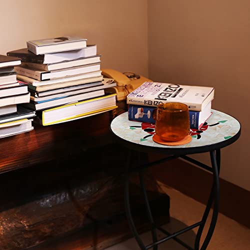 Vcuteka Outdoor Mosaic Side Table Small Patio Table Coffee Table Ladybird Outside Accent Table Round End Plant Table For Bistro Balcony Porch Outdoor Garden Table Ladybug 14'' #TOP3