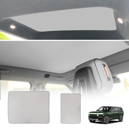 Image of BestEvMod Foldable Roof Sunshade Compatible with 2022-2026 Rivian R1S Accessories Upgraded Heat Reflective Tech Accessories Sunroof Reflective Sun Shade(Front+Rear Grey)