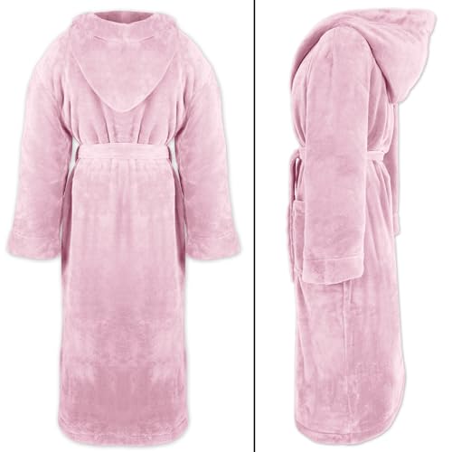 Gräfenstayn® Damen & Herren Kuschelfleece Bademantel mit Kapuze Größe S-XXXL Öko-Tex Standard 100 Flanell Fleece (S, Rosa)