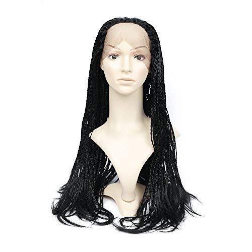FeiBin Synthetic Small Box Braided Lace Front Wig For Black Women (African American Box Braided Wigs) Black Color (14 Inch)