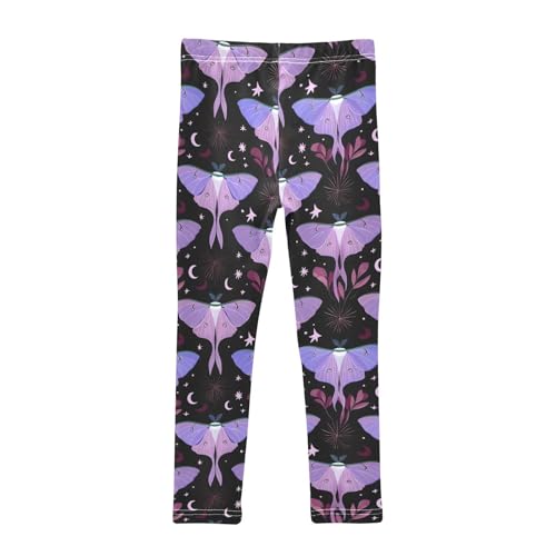 Purple Moths Moon Stars Girls Leggings Soft Stretch Workout Yoga Dance Pants for Kids Casual Tights2