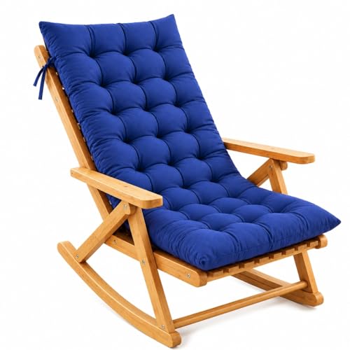Image of KYNE Rocking Chair Cushion 18 x 50 Inch Thick Tufted Chair Cushion with Backrest and Seat Pad Soft Premium Fabric Polyester Filling Non Slip Indoor Outdoor Rocking Chair Cushion (Navy Blue)