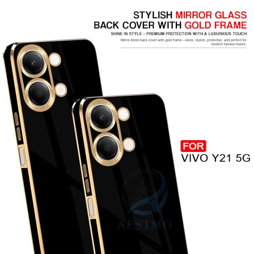 Image of AESTMO AELVOUX Back Case Cover for Vivo Y21 5G / Y11 5G | Gold Electroplating Chrome | Raised Edges | Super Soft-Touch | Bumper Back Cover for Vivo Y21 5G / Y11 5G (Gold & Black)