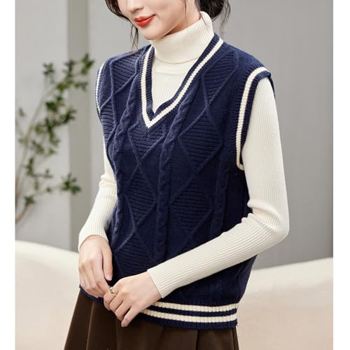 Image of Blostirno Women's V Neck Sweaters Vest Trendy Cable Ribbed Sleeveless Knit Striped Pullover Sweaters Tops