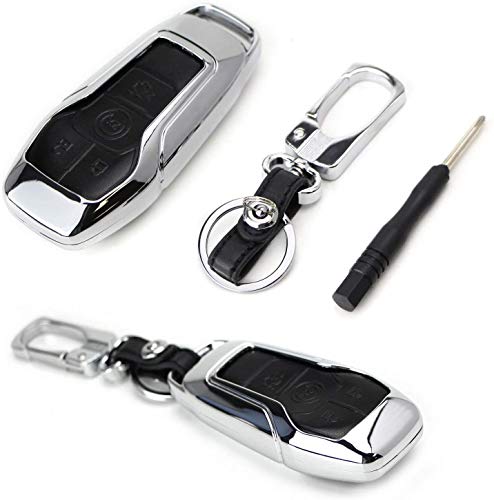 Ijdmtoy (1) Premium Chrome Metal Key Fob Shell Cover Compatible With Ford Or Lincoln 5-Button Intelligent Access Key #TOP6