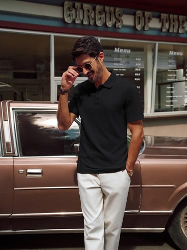 PJ PAUL JONES Mens Polo Shirts Short Sleeve Casual Collared Shirts Textured Stretchy Golf Shirts3