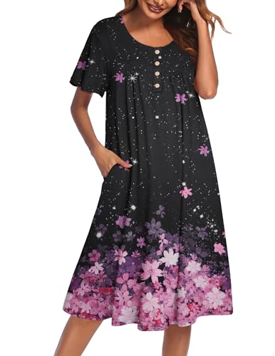 Image of Ekouaer House Dress for Women with Pockets Short Sleeve Moo Moos Plus Size Nightgowns Floral Print Mumu Dresses