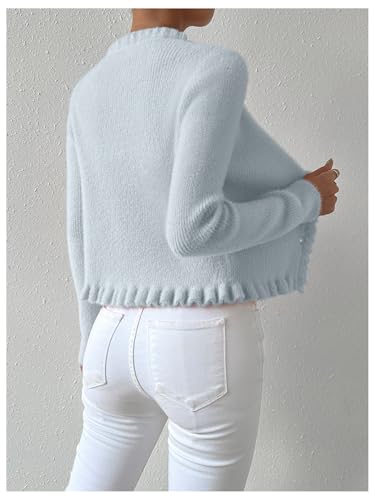 MakeMeChic Women's V Neck Sweater Cardigans Button Down Ruffle Long Sleeve Knit Outerwear3