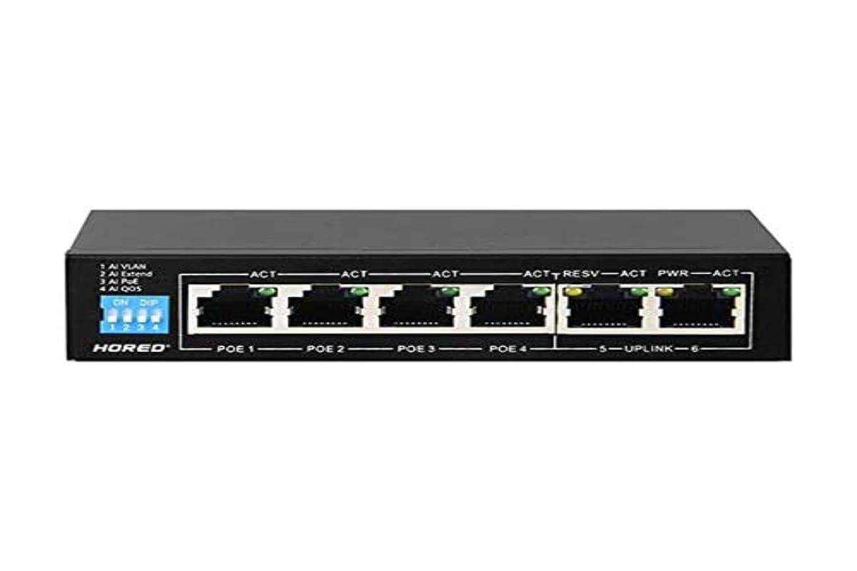 Hored AI106G - 6-portowy inteligentny przełącznik Gigabit Poe, 4 porty Poe, 802.3af, 802.3at, 48 V, 60 W, Transmisja do 250 metrów, inteligentne funkcje