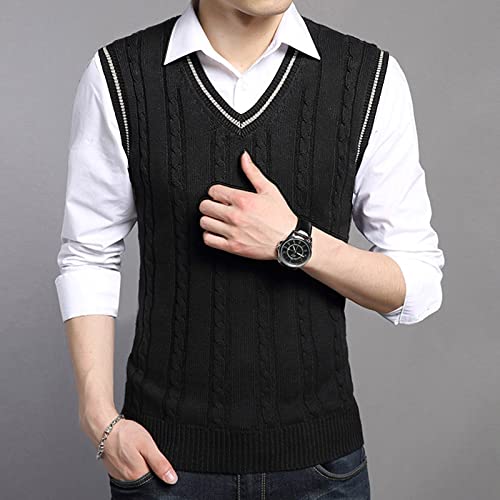 Mens Cable Knit Sleeveless Sweater Vest V Neck Pullover Tank Soft Slim Knitwear for Office Wear Fall Winter Vests2