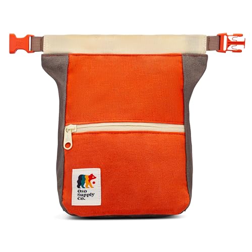 Oso Supply Co - Kulshan Bouldering Bucket Large Size Chalk Bag for Rock Climbing Chalk Pot with Magnetic Roll Down Closure Brush Loop Zippered Pockets for Climbers (Red Rock & Stone Gray)
