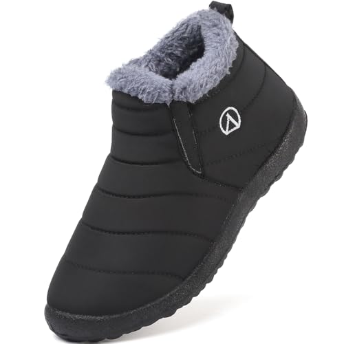 LAZAZAFI Stivali Ragazze Ragazzi Invernali Stivali da Neve Impermeabili Caldo Peluche Bambini Stivaletti All'aperto Antiscivolo Scarpe Trekking Nero 36 EU