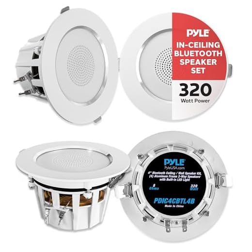 Pyle 4” Pair Bluetooth Flush Mount In-wall In-ceiling 2-Way Home Speaker System Built-in LED Lights Aluminum Housing Spring Clips Polypropylene Cone & Tweeter 4 Ch Amplifier 320 Watts (PDIC4CBTL4B)
