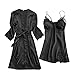 SamMoSon Sexy Pigiama in Pizzo Sexy Camicia da Notte Kimono Cardigan Robe in Due Pezzi - Pigiama Sexy Pizzo Sexy Camicia da Notte del Kimono Cardigan Robe Due Pezzi Set Nero XXXL