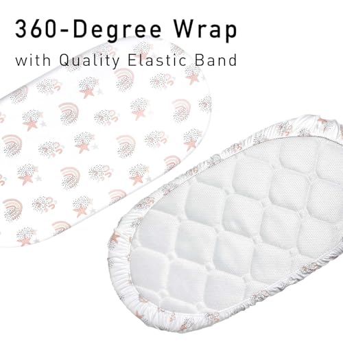 Image of Gllquen Baby Bassinet Sheets 4 Pack, Breathable Cozy Fitted Mattress Sheet | 32 inchx16 inch Soft Baby Sheets for Boys Girls, Compatible with Halo, Snoo, Uppababy, Universal fitted,Baby Gift, Rainbow